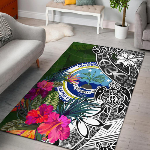 Federated States of Micronesia Area Rug - Turtle Plumeria Banana Leaf Polynesian 1