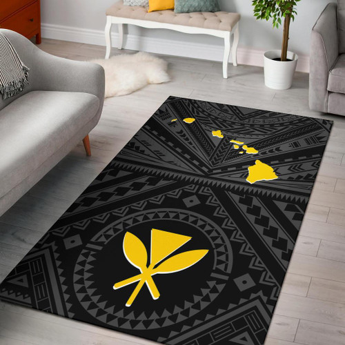 Hawaii Area Rug - Hawaii Kanaka Maoli And Map ( Black) Polynesian 1