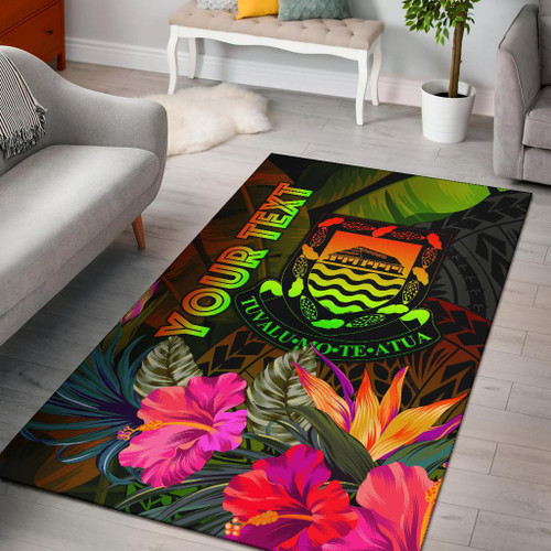 Tuvalu Polynesian Personalised Area Rug - Hibiscus and Banana Leaves Polynesian 1