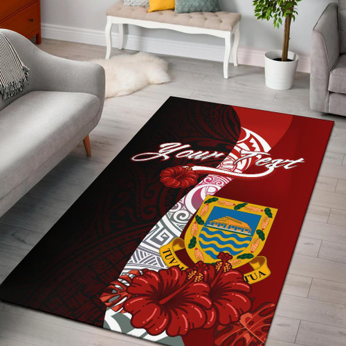 Tuvalu Polynesian Custom Personalised Area Rug - Coat Of Arm With Hibiscus Polynesian 1