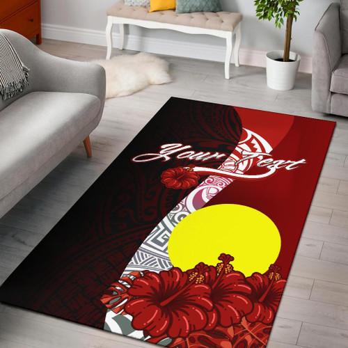 Palau Polynesian Custom Personalised Area Rug - Coat Of Arm With Hibiscus Polynesian 1