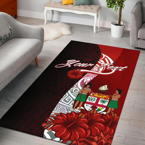 Fiji Polynesian Custom Personalised Pesonalised Area Rug - Coat Of Arm With Hibiscus Polynesian 1