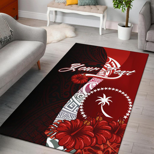 Chuuk Polynesian Custom Personalised Area Rug - Coat Of Arm With Hibiscus Polynesian 1