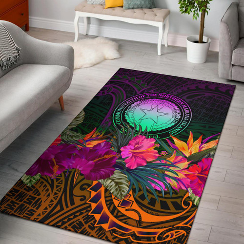 Northern Mariana Islands Polynesian Area Rug - Summer Hibiscus Polynesian 1