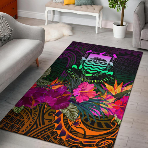 Tuvalu Area Rug - Summer Hibiscus Polynesian 1
