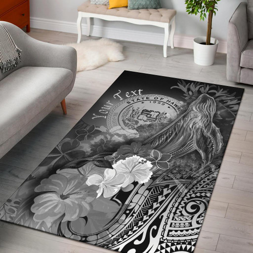 Polynesian Hawaii Custom Personalised Area Rug - Humpback Whale with Tropical Flowers (White) Polynesian 1
