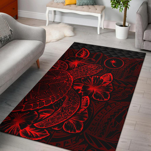 Chuuk Area Rugs Turtle Hibiscus Red Polynesian 1