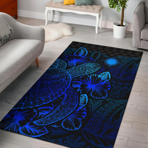 Marshall Islands Area Rugs Turtle Hibiscus Blue Polynesian 1