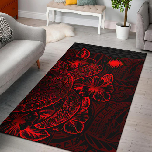 Marshall Islands Area Rugs Turtle Hibiscus Red Polynesian 1
