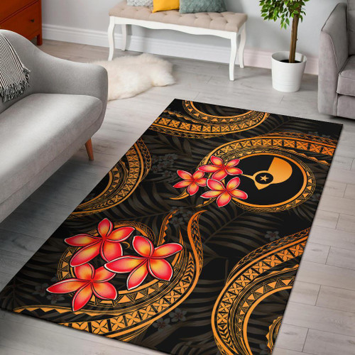 Yap Micronesian Area Rug - Gold Plumeria Polynesian 1