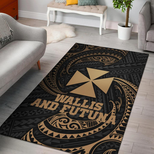 Wallis and Futuna Polynesian Area Rug - Gold Tribal Wave Polynesian 1