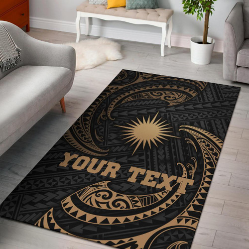 Marshall Islands Polynesian Custom Personalised Area Rug - Gold Tribal Wave Polynesian 1
