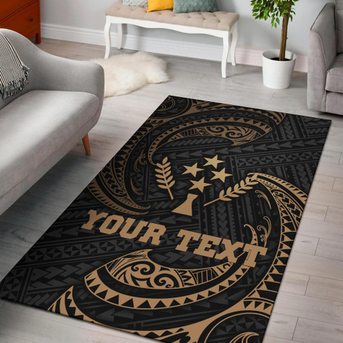 Kosrae Micronesia Custom Personalised Area Rug - Gold Tribal Wave Polynesian 1