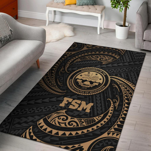 Federated States Of Micronesia Area Rug - Gold Tribal Wave Polynesian 1