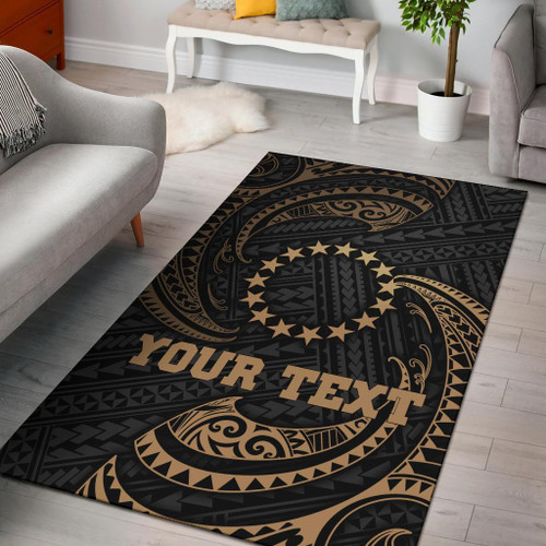 Cook Islands Polynesian Custom Personalised Area Rug - Gold Tribal Wave Polynesian 1