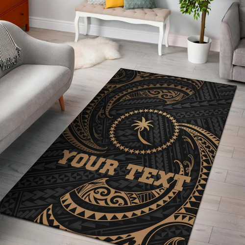 Chuuk Micronesia Custom Personalised Area Rug - Gold Tribal Wave Polynesian 1