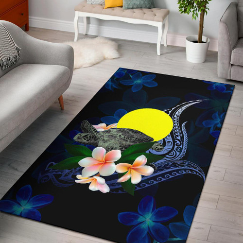 Palau Polynesian Area Rug - Turtle With Plumeria Flowers Polynesian 1