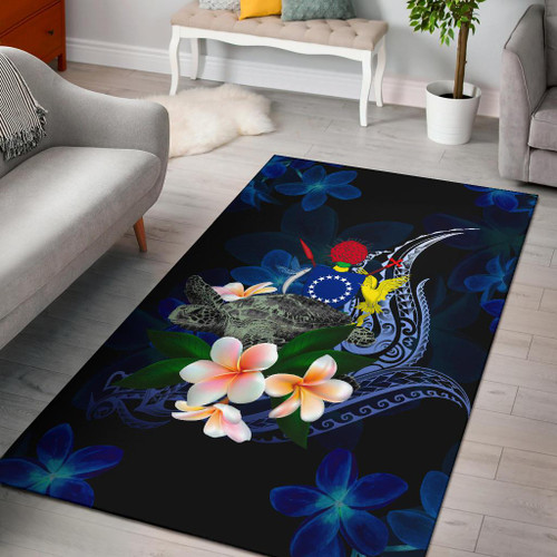 Cook Islands Polynesian Area Rug - Turtle With Plumeria Flowers Polynesian 1