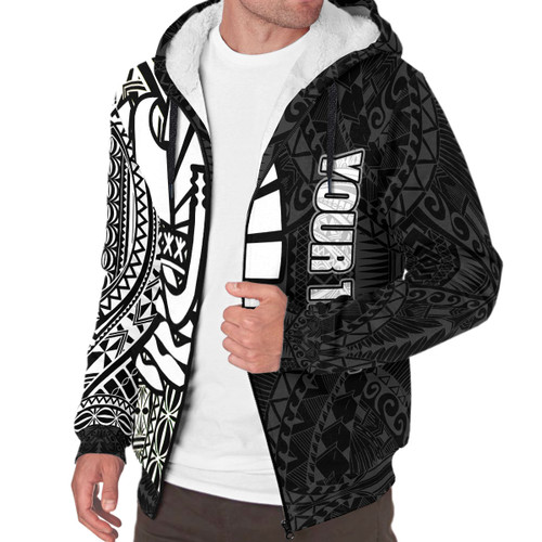 Tahiti (French Polynesia) Polynesian Personalised Custom Sherpa Hoodie - Black Line