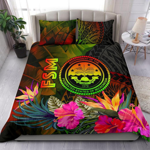 Federated States Of Micronesia Polynesian Bedding Set - Hibiscus And Banana Leaves 1