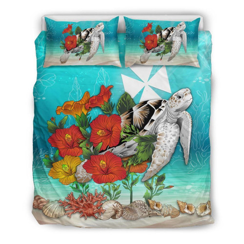 Polynesian Duvet Cover Set - Wallis And Futuna Bedding Set Ocean Turtle Hibiscus 1