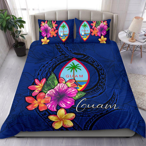 Polynesian Bedding Set - Guam Duvet Cover Set Floral With Seal Blue 1