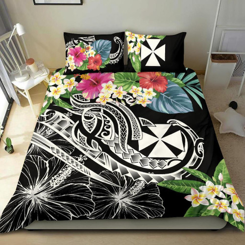 Wallis And Futuna Polynesian Bedding Set - Summer Plumeria (Black) 1