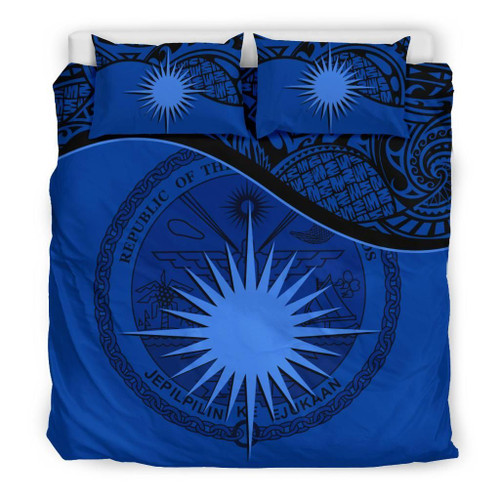 Marshall Islands Duvet Cover Set - Marshall Islands Coat Of Arms & Flag Dark Blue 1