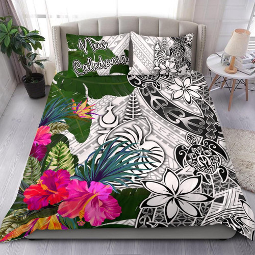 New Caledonia Bedding Set White - Turtle Plumeria Banana Leaf Crest 1