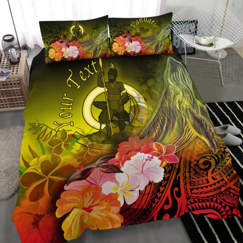 Vanuatu Custom Personalised Bedding Set - Humpback Whale With Tropical Flowers (Yellow) 1