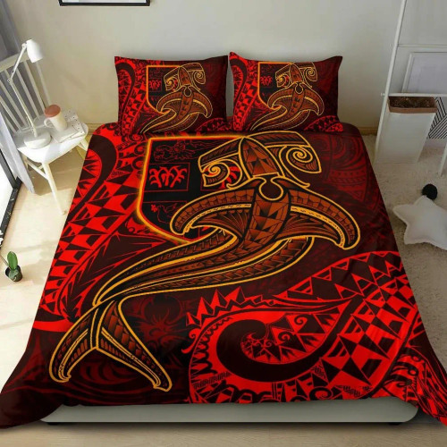 Fiji Bedding Set - Red Shark Polynesian Tattoo 1