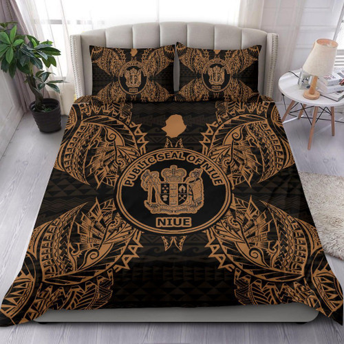 Polynesian Bedding Set - Niue Duvet Cover Set Map Gold 1