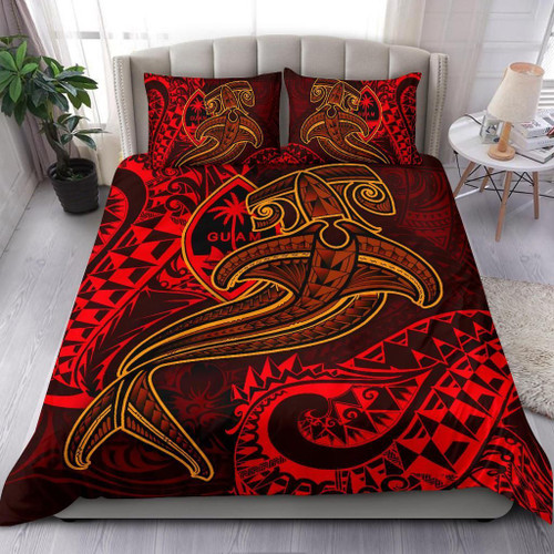 Guam Polynesian Bedding Set - Red Shark Polynesian Tattoo 1