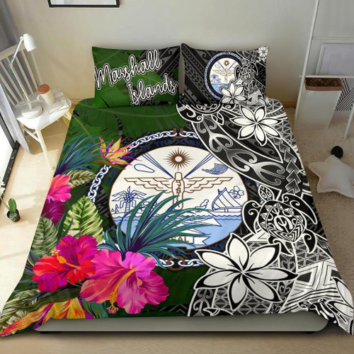 Marshall Islands Bedding Set - Turtle Plumeria Banana Leaf Crest 1