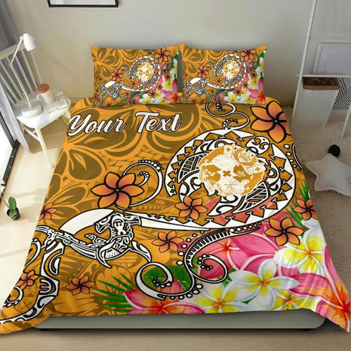 Tonga Custom Personalised Bedding Set - Turtle Plumeria (Gold) 1 Tonga Custom Personalised Bedding Set - Turtle Plumeria (Gold) 1