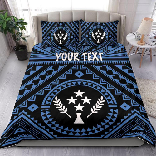 Kosrae Personalised Bedding Set - Kosrae Flag In Polynesian Tattoo Style (Blue) 1