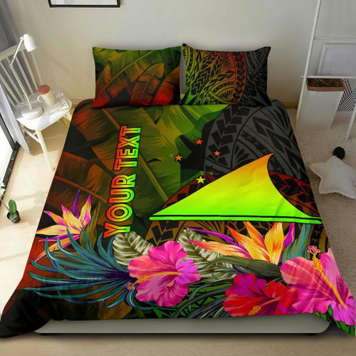 Tokelau Polynesian Personalised Bedding Set - Hibiscus And Banana Leaves 1