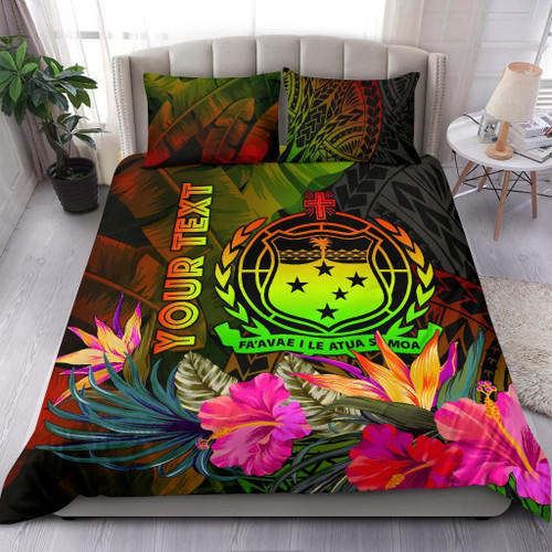 Samoa Polynesian Personalised Bedding Set - Hibiscus And Banana Leaves 1