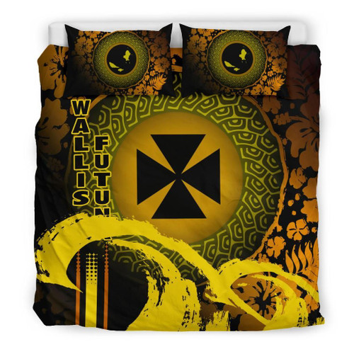 Wallis And Futuna Duvet Cover Set - Hibiscus And Wave Yellow 1