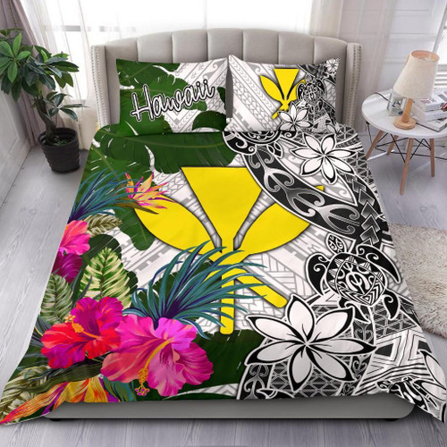Hawaii Bedding Set White - Turtle Plumeria Banana Leaf 1
