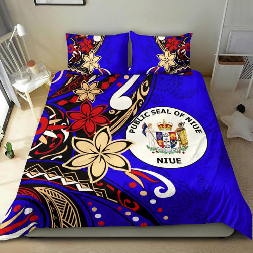 Niue Bedding Set - Tribal Flower With Special Turtles Blue Color 1