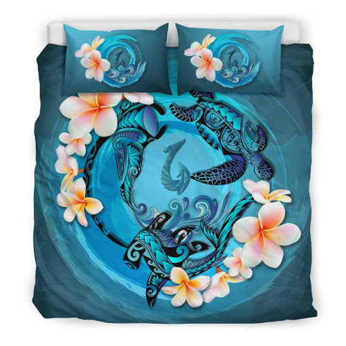 Polynesian Duvet Cover Set Polynesia Bedding Set Blue Plumeria Animal Tattoo 1