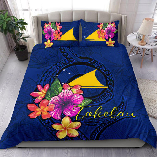 Polynesian Bedding Set - Tokelau Duvet Cover Set Floral With Seal Blue 1