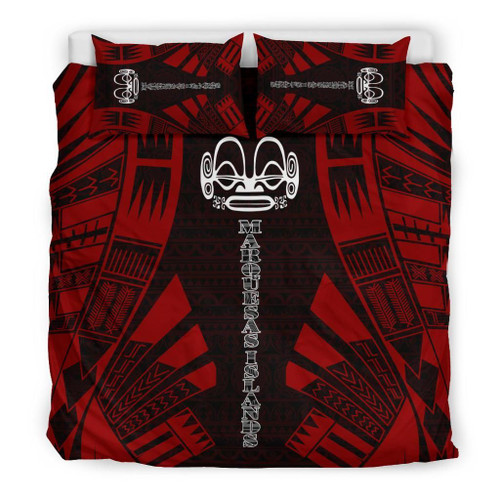 Marquesas Islands Duvet Cover Set - Polynesian Tattoo Red 1