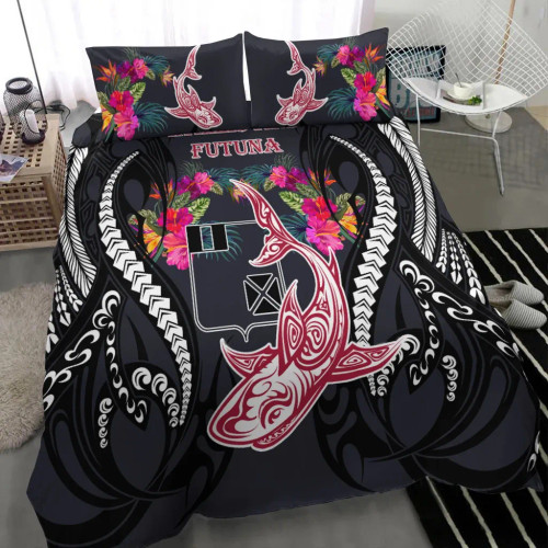 Wallis And Futuna Bedding Set - Polynesian Shark Hibiscus Flower 1