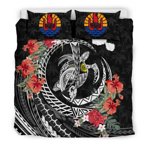 Polynesian Duvet Cover Set - Tahiti Bedding Set Polynesia Map Turtle Hibiscus 1