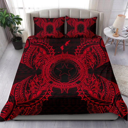 Polynesian Bedding Set - Northern Mariana Islands Duvet Cover Set Map Red 1