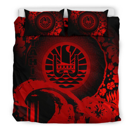 Tahiti Duvet Cover Set - Hibiscus And Wave Red 1