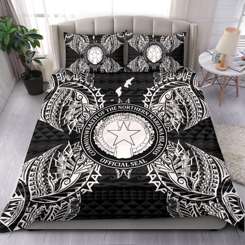 Polynesian Bedding Set - Northern Mariana Islands Duvet Cover Set Map Black 1