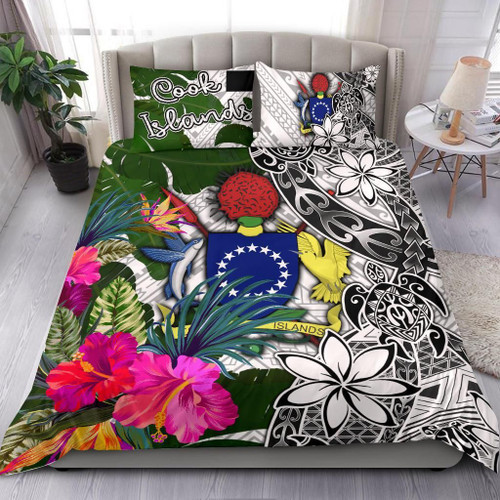 Cook Islands Bedding Set White - Turtle Plumeria Banana Leaf 1